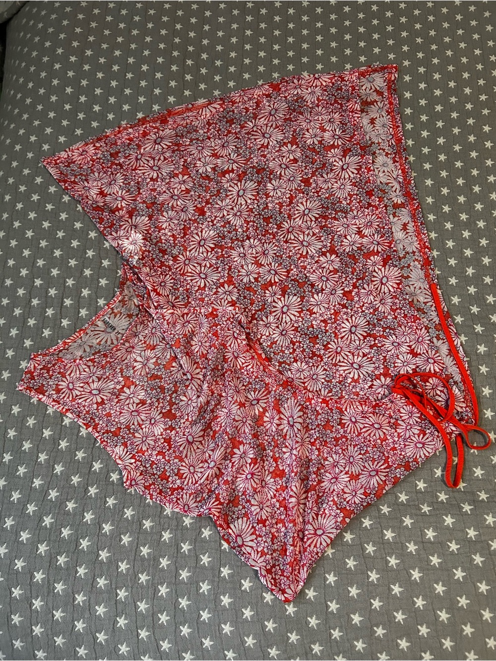 Forever 21 Red Floral Swim Coverup with White Daisy Print